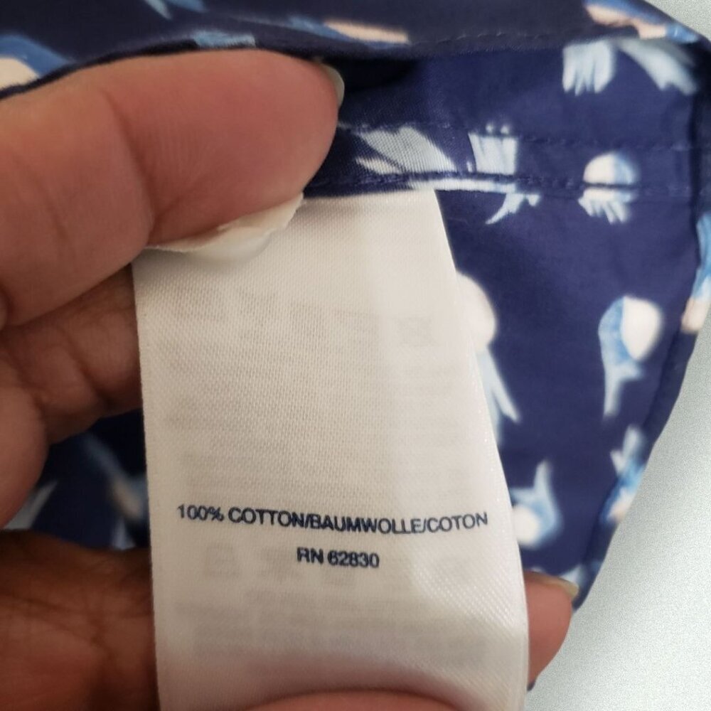 Lands End Button-Down Shirt Blue Supima & White Bird Print Long Sleeve 6P - Picture 3 of 9